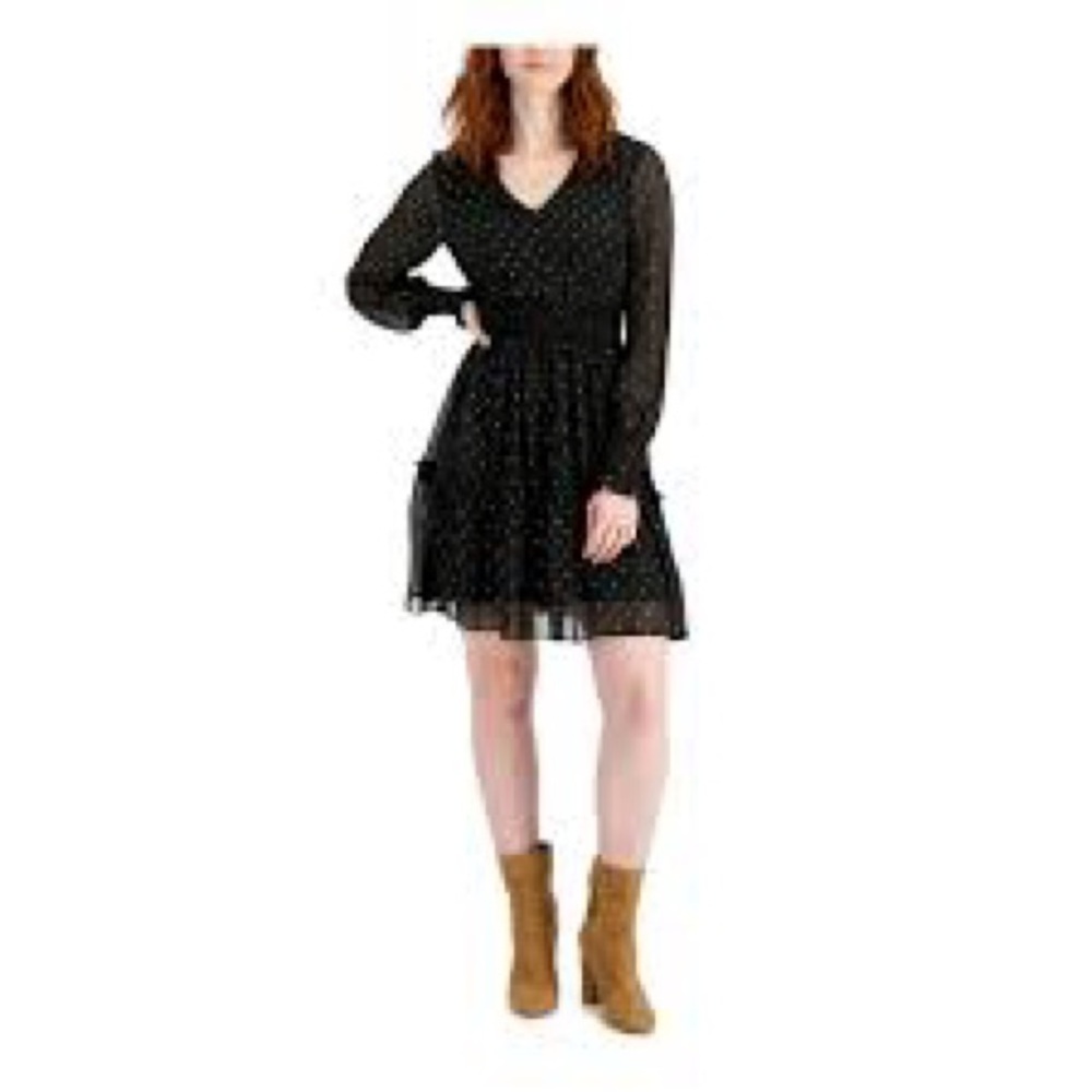 TAYLOR Chiffon Black Metallic (gold) Ruffle Hem Dress Size 14